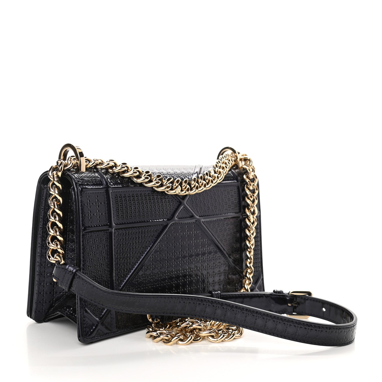 Christian Dior Metallic Patent Micro-Cannage Small Diorama Flap Bag Onyx Black 3 of 10