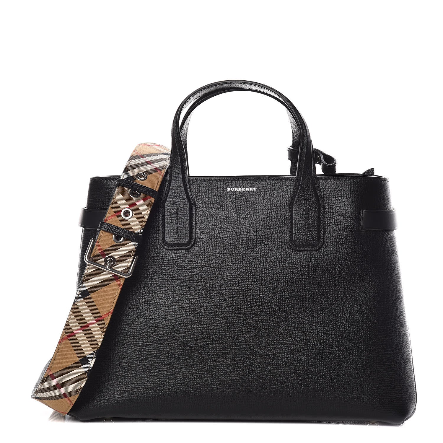 Burberry Derby Calfskin Medium Banner Tote Black 1 of 12