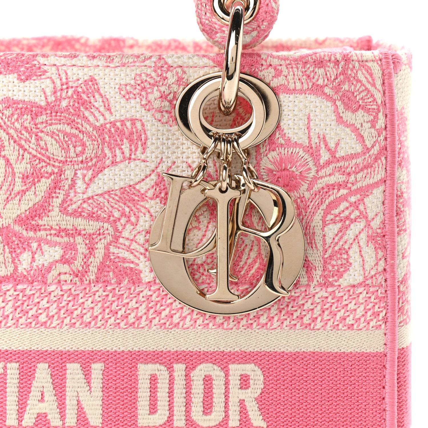 Christian Dior Canvas Toile De Jouy Embroidered Medium Lady D-Lite Peony Pink 7 of 10