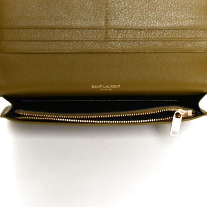 Saint Laurent Grained Calfskin Foldover Monogram Wallet Olive 5 of 10