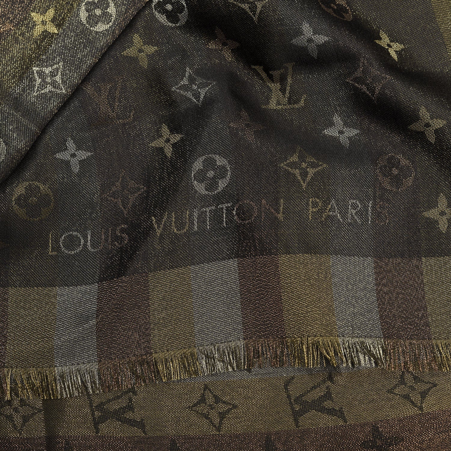Louis Vuitton Silk Lurex Wool So Shine Monogram Shawl Black 2 of 3