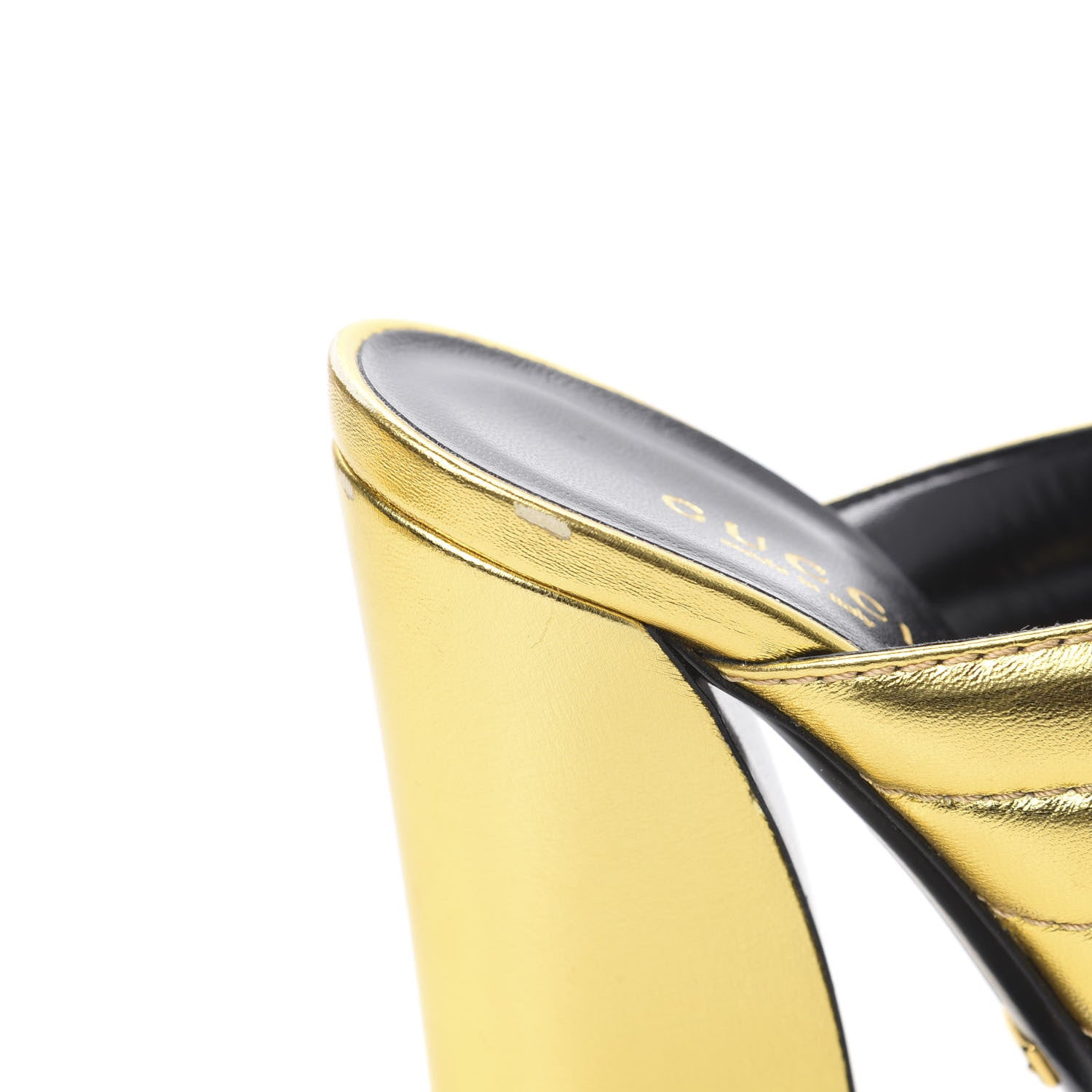 Gucci Metallic Nappa Webby Crossover High Heel Slide Sandals 35 Oro Vecchio 10 of 11