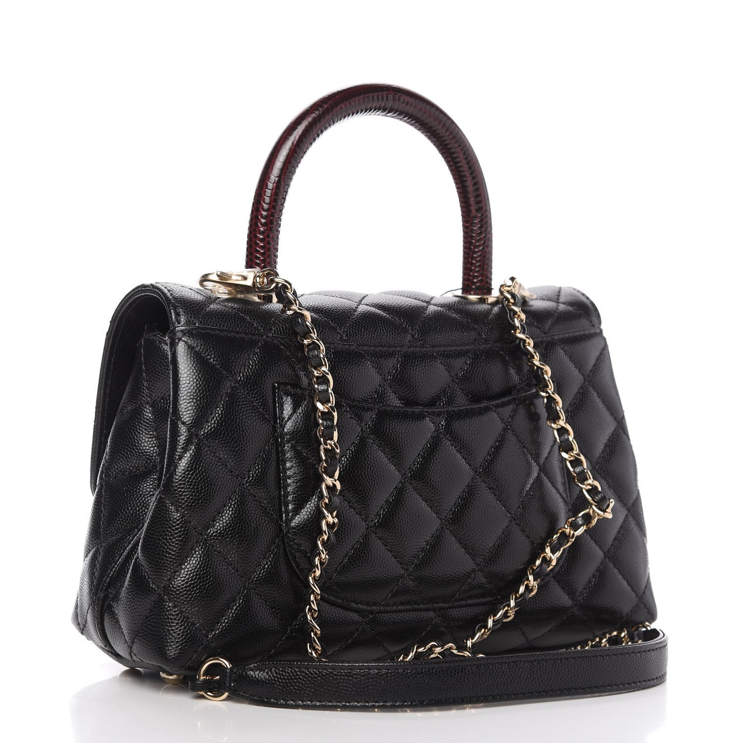 Caviar Lizard Embossed Quilted Mini Coco Handle Flap Black