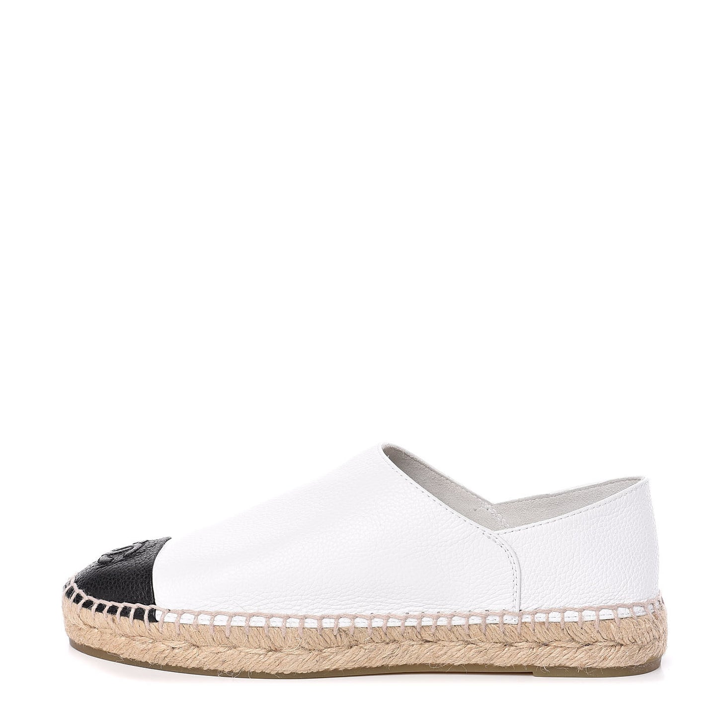 Grained Calfskin CC Espadrilles 38 White Black