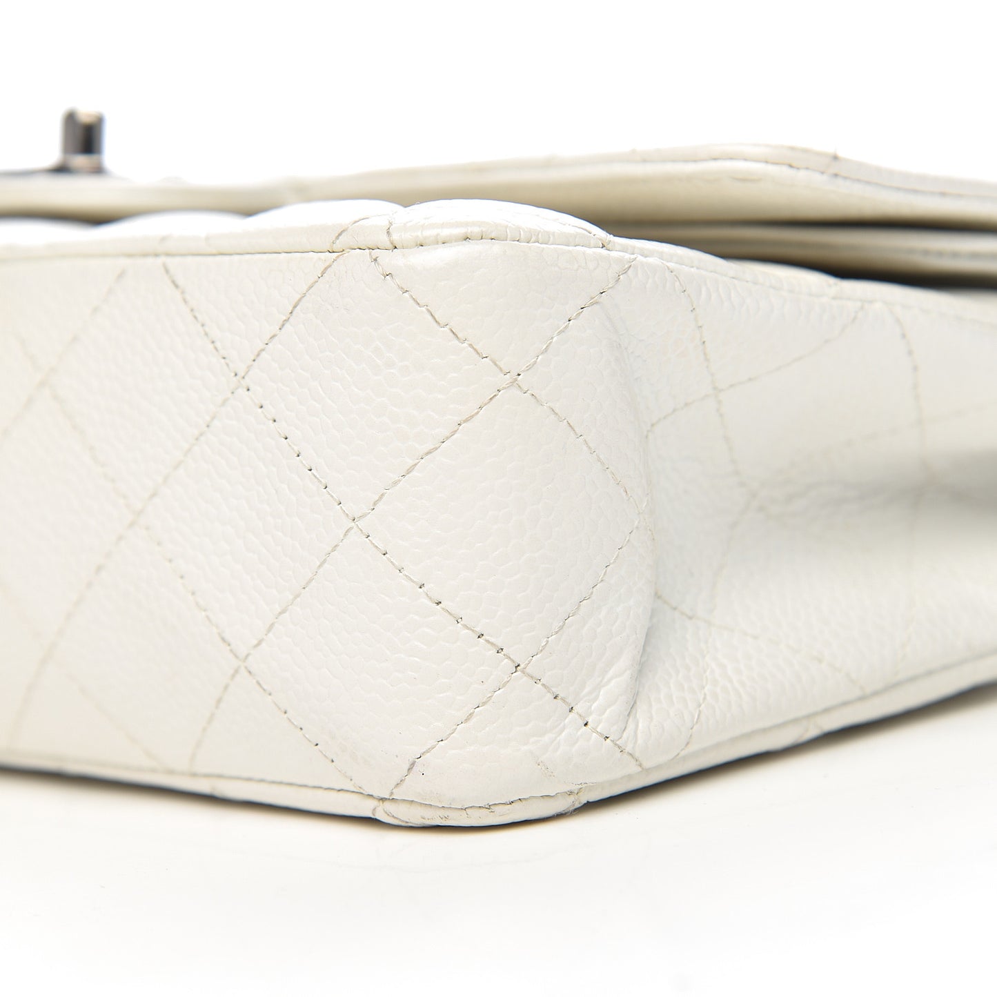 Caviar Quilted Medium Double Flap White