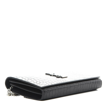 Saint Laurent Calfskin Crocodile Embossed Monogram Chain Wallet Black 4 of 13