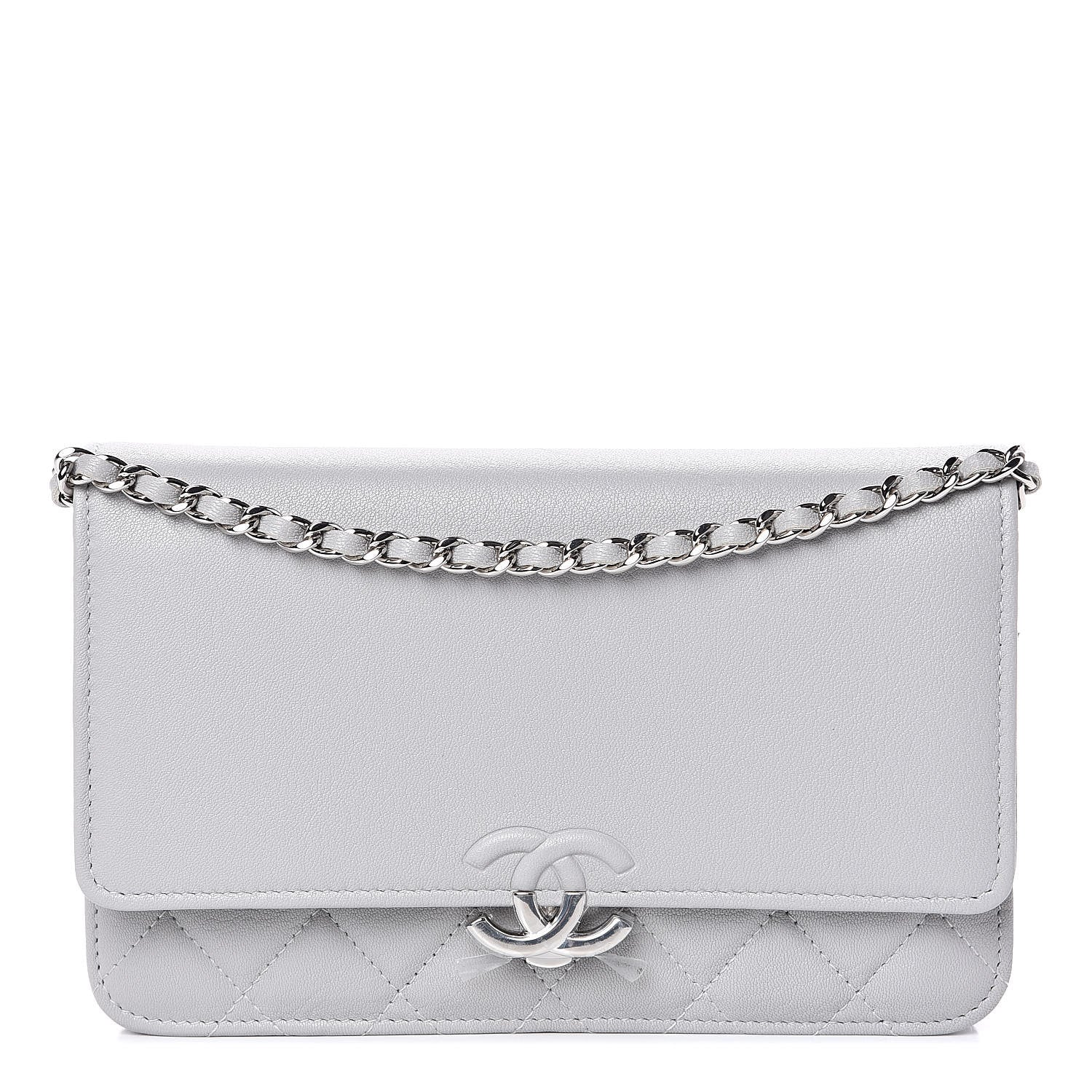 Chanel Grained Calfskin Quilted CC Box Wallet On Chain WOC Grey 1 of 12