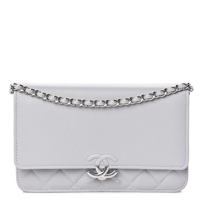 Chanel Grained Calfskin Quilted CC Box Wallet On Chain WOC Grey 1 of 12