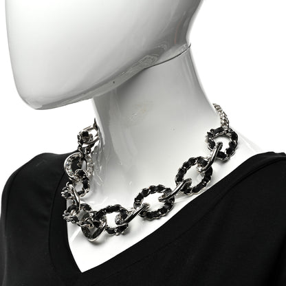 Chanel Lambskin Crystal Chain Link Choker Necklace Silver Black 2 of 5