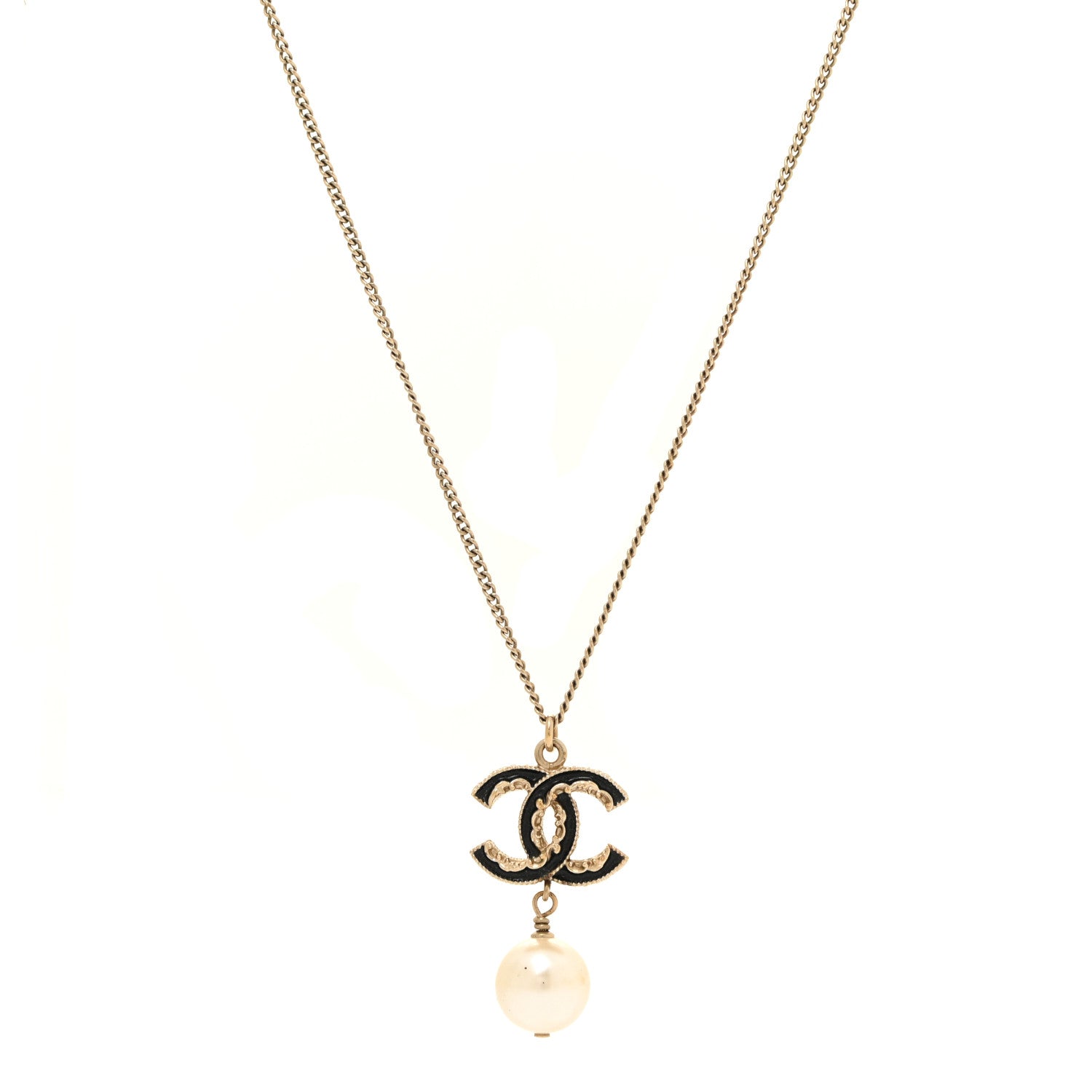 Chanel Enamel Pearl CC Baroque Drop Necklace Black Gold 1 of 5
