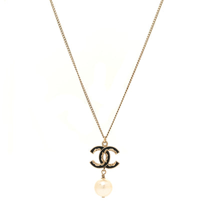 Chanel Enamel Pearl CC Baroque Drop Necklace Black Gold 1 of 5