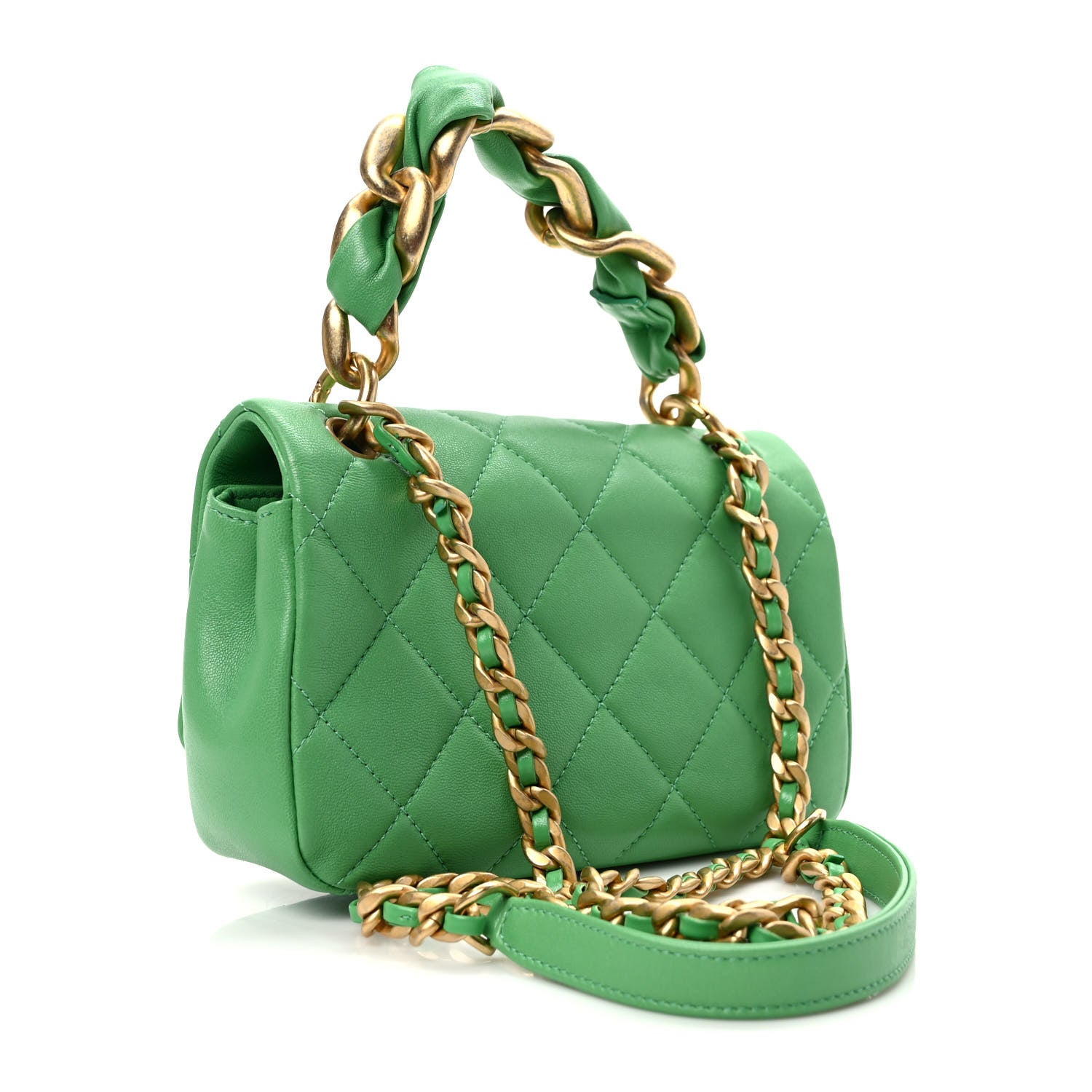 Chanel Shiny Lambskin Small Chain Is More Flap Green 3 of 9