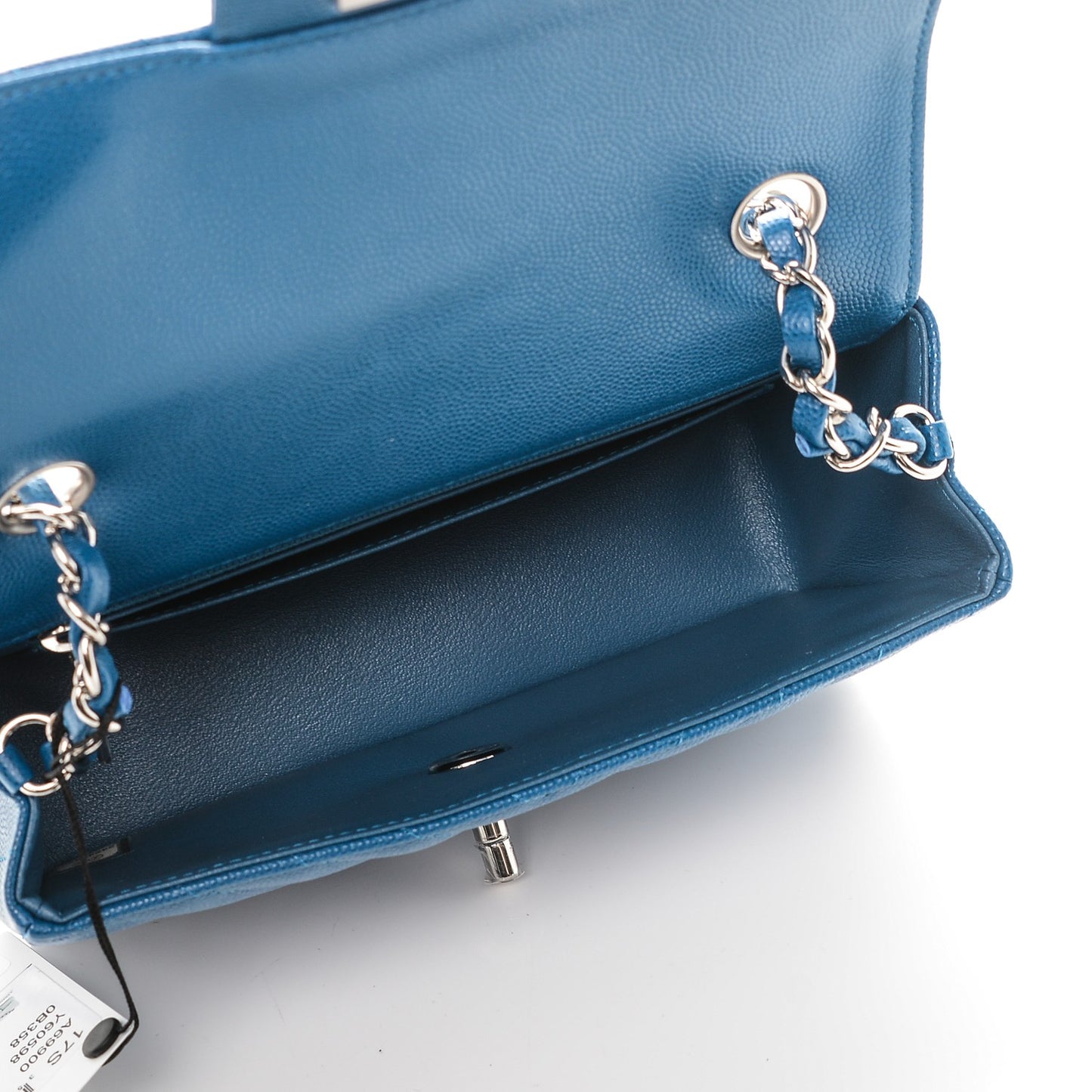 Caviar Chevron Quilted Mini Rectangular Flap Blue