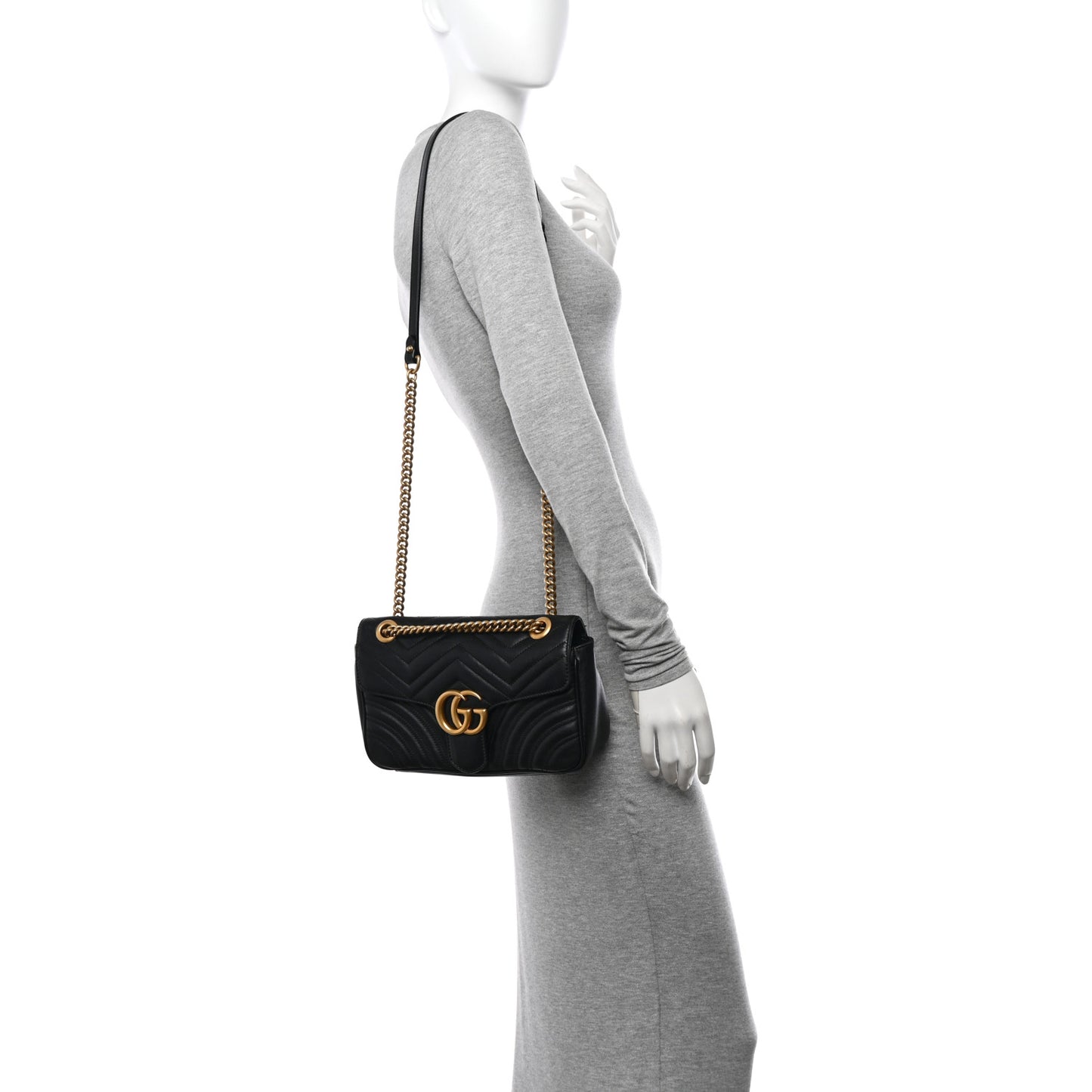 Calfskin Matelasse Small GG Marmont Shoulder Bag Black