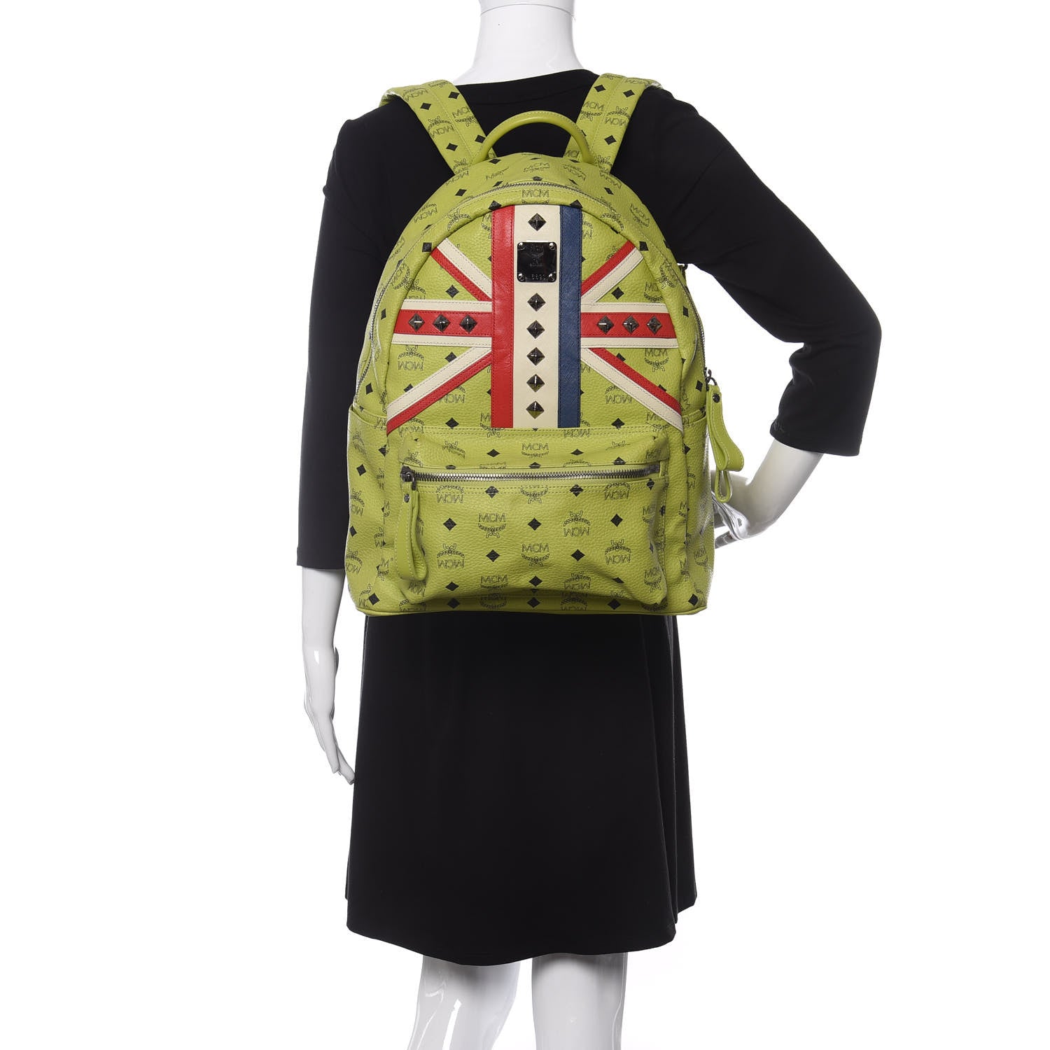 MCM Visetos Studded Medium Stark London Olympic Backpack Green 2 of 11
