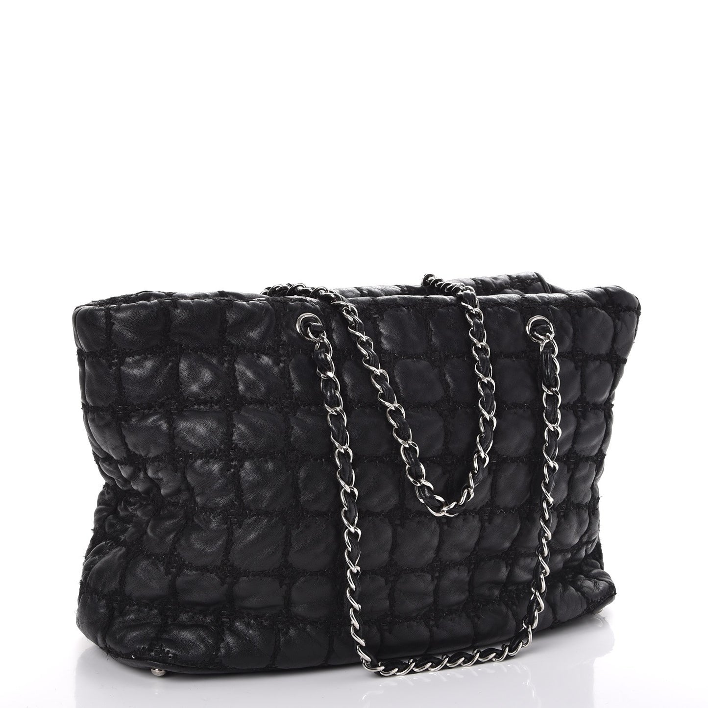 Lambskin Tweed Double Stitch Tote Black