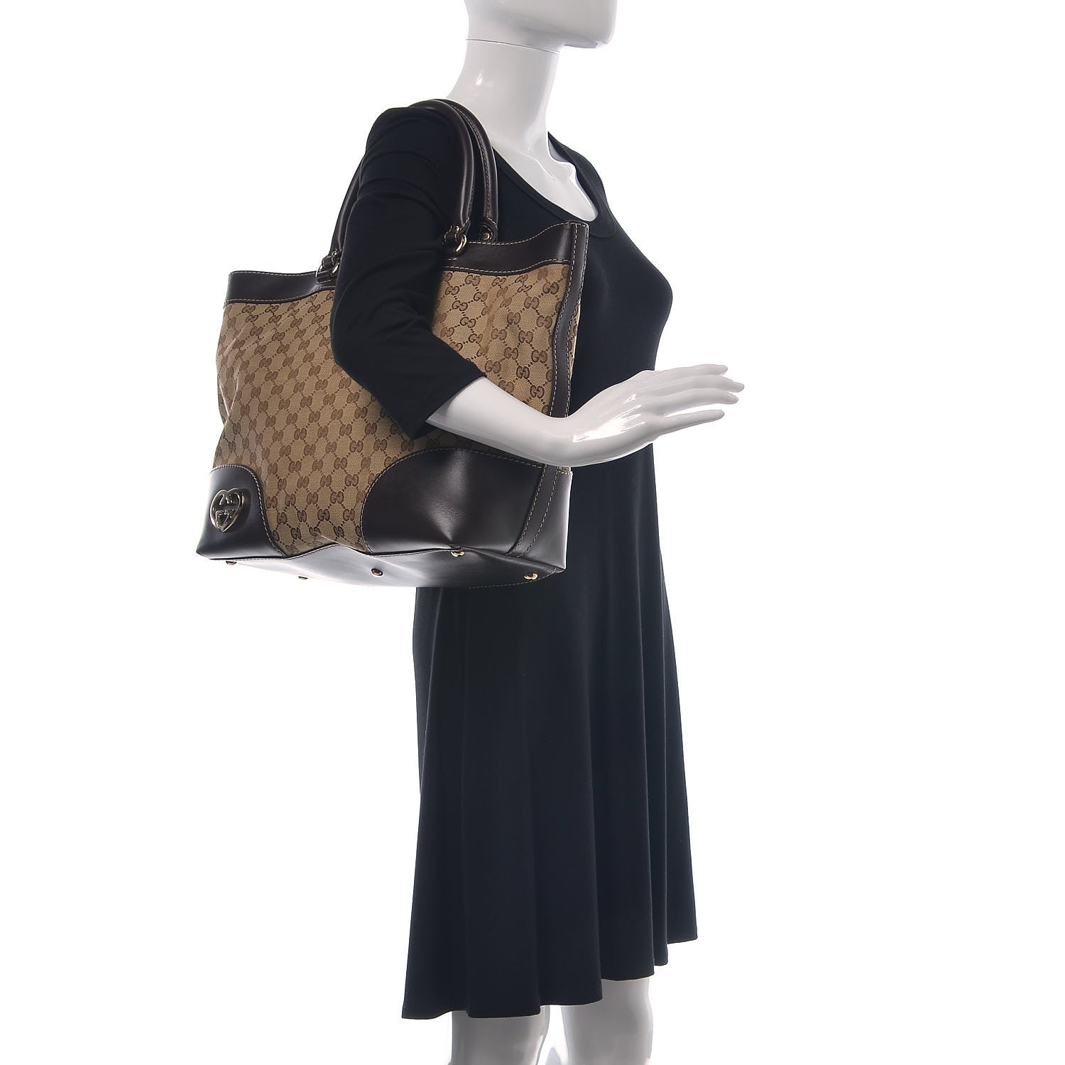 Gucci Monogram Lovely Heart Top Handle Dark Brown 2 of 14
