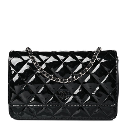 Chanel Patent Quilted Wallet On Chain WOC Black 1 of 9