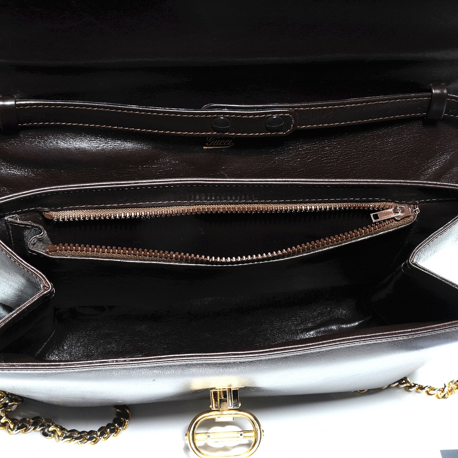 Gucci Leather Shoulder Bag Dark Brown 4 of 6