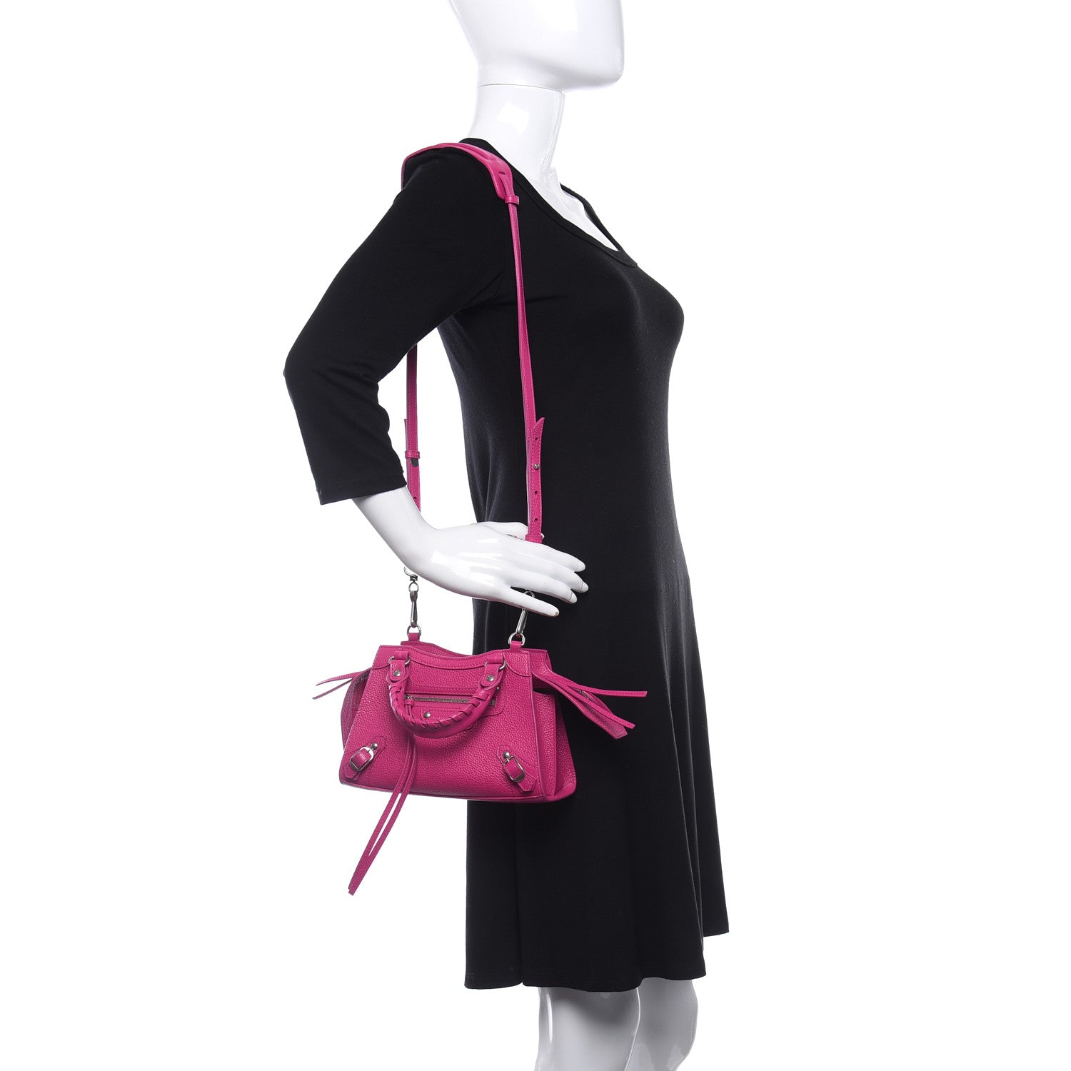 Balenciaga Grained Calfskin Neo Classic Silver Hardware Nano City Crossbody Fuchsia 2 of 11