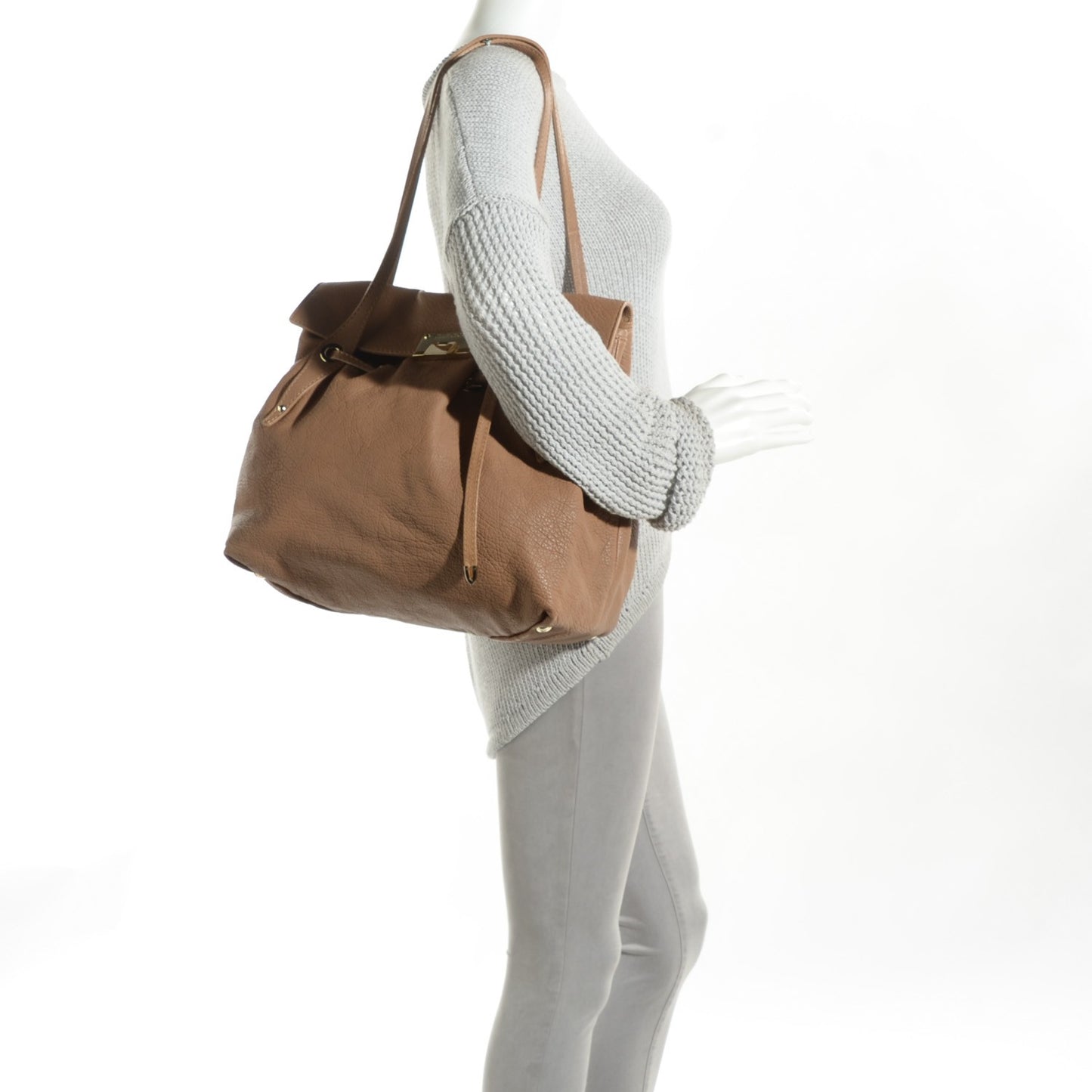 Grainy Calfskin Large Rhys Shoulder Bag Nude
