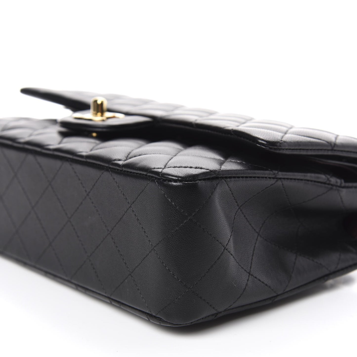 Lambskin Quilted Medium Double Flap Black