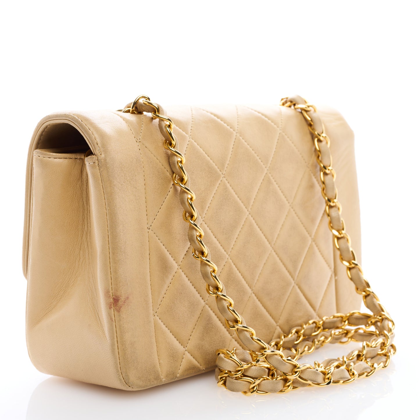 Lambskin Quilted Small Single Flap Beige