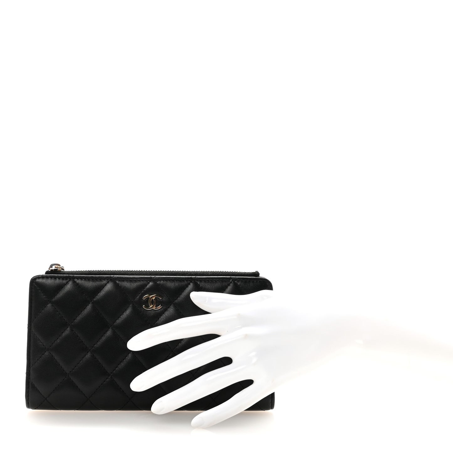 Lambskin Quilted Long Zip Wallet Black