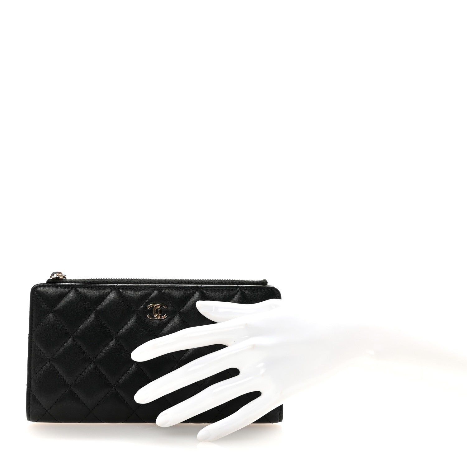Chanel Lambskin Quilted Long Zip Wallet Black 2 of 8