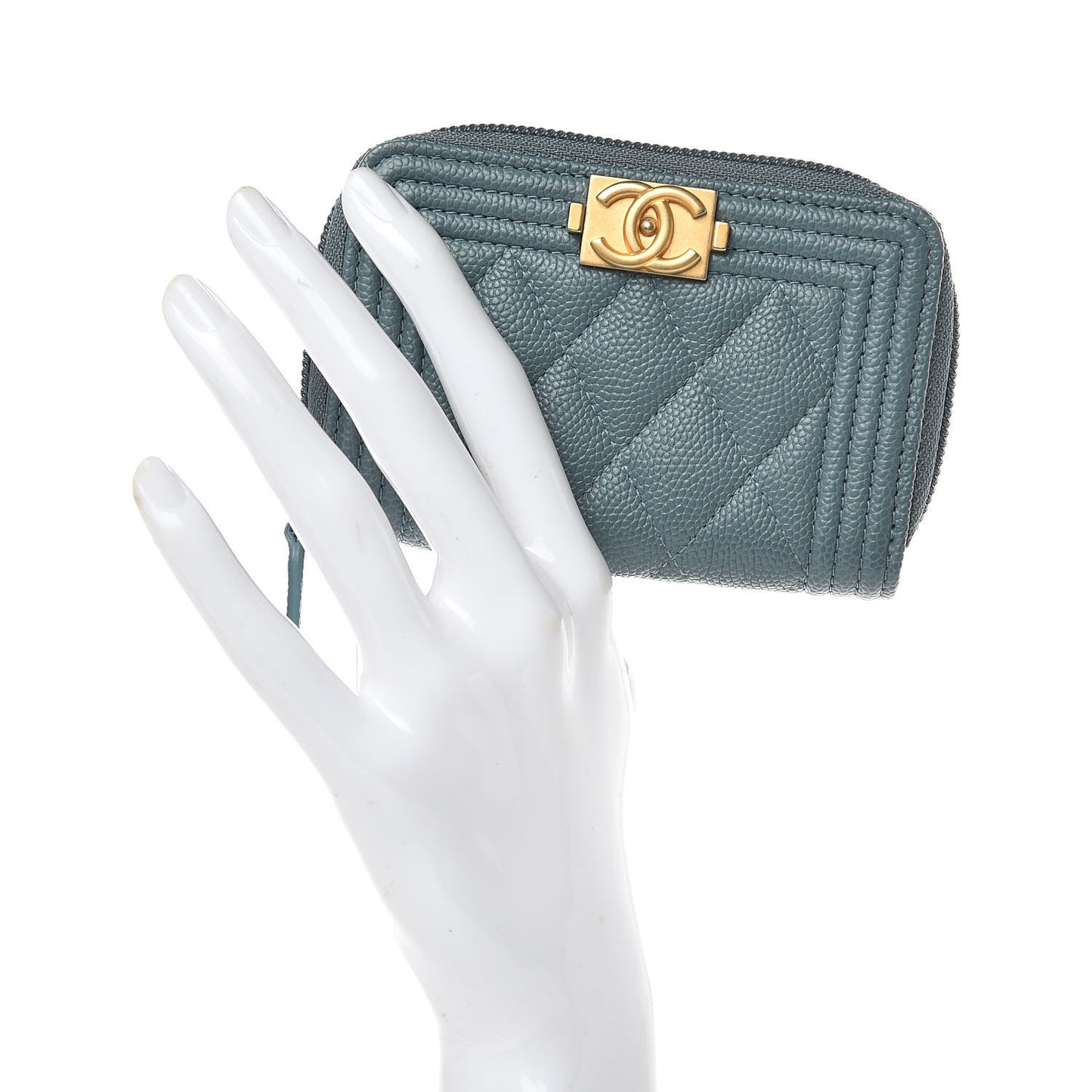 Caviar Quilted Boy Zip Around Coin Purse Wallet Blue