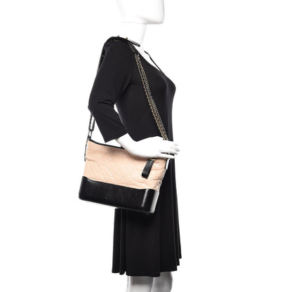 Chanel Aged Calfskin Quilted Medium Gabrielle Hobo Beige Black 2 of 10