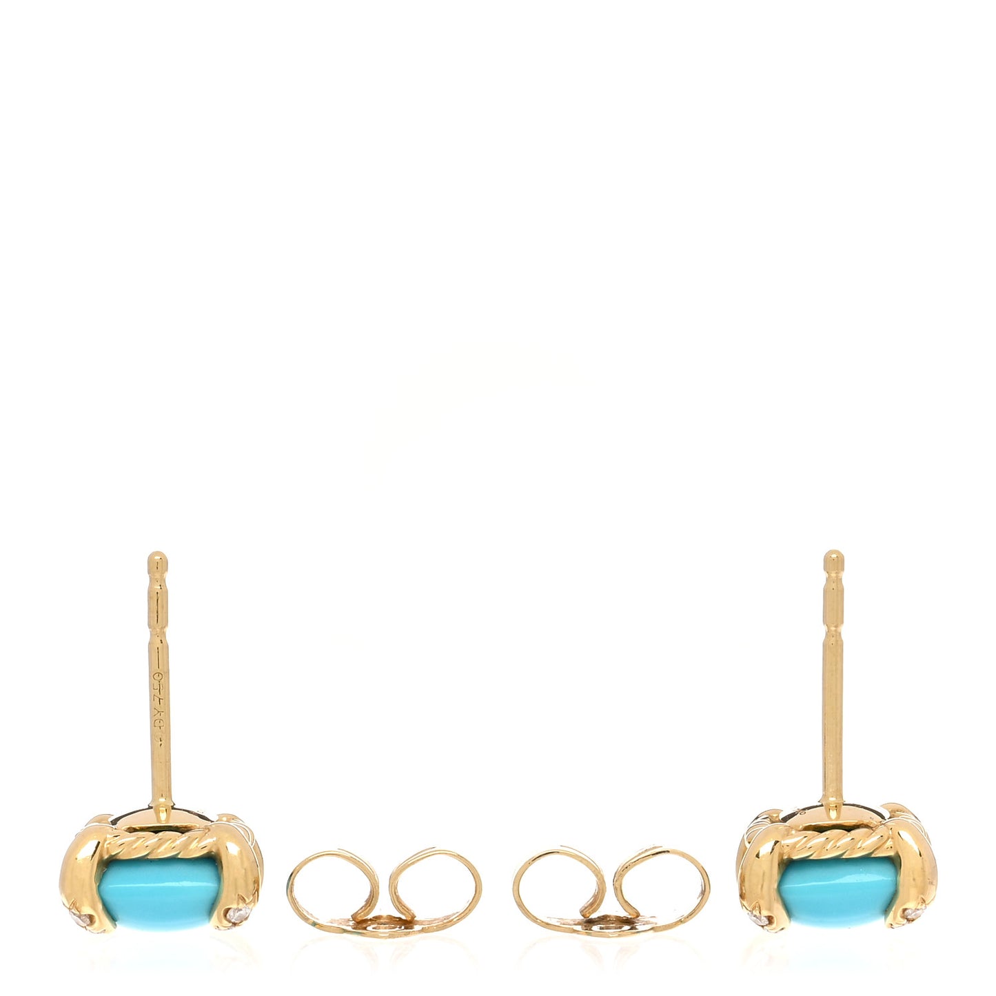18K Yellow Gold Diamond Turquoise 8mm Chatelaine Earrings