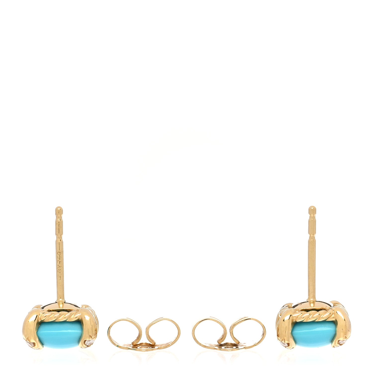 David Yurman 18K Yellow Gold Diamond Turquoise 8mm Chatelaine Earrings 3 of 4