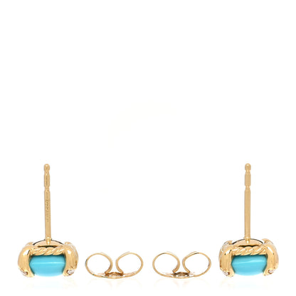 David Yurman 18K Yellow Gold Diamond Turquoise 8mm Chatelaine Earrings 3 of 4