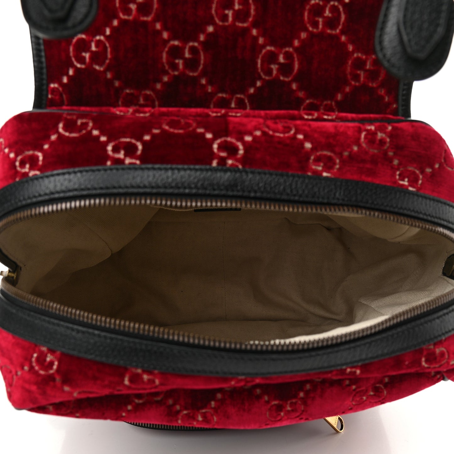 Velvet GG Monogram Textured Calfskin Web Small Double Buckle Backpack Red Cipria Black