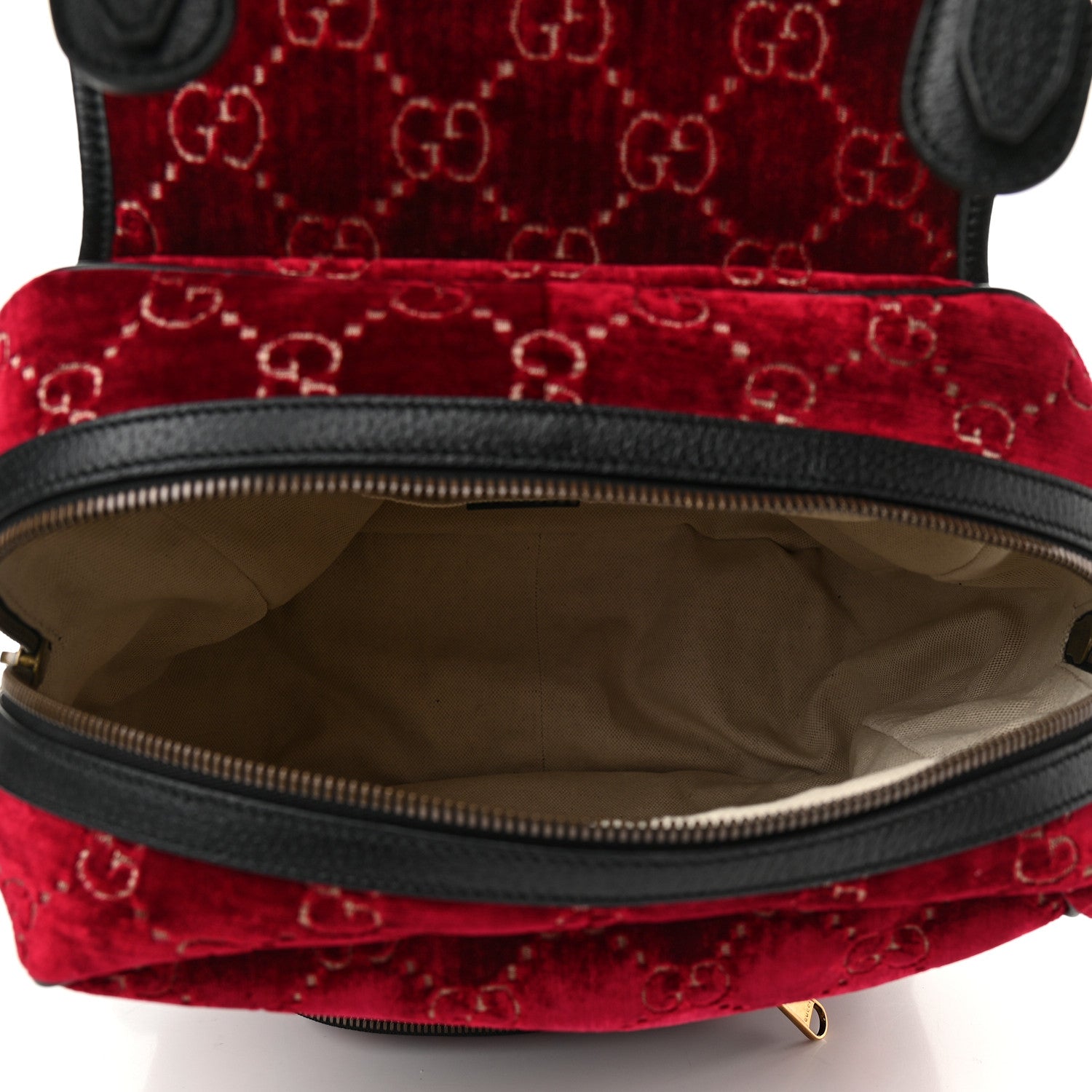 Gucci Velvet GG Monogram Textured Calfskin Web Small Double Buckle Backpack Red Cipria Black 5 of 10