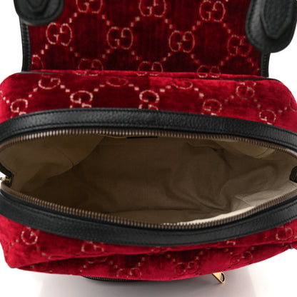 Gucci Velvet GG Monogram Textured Calfskin Web Small Double Buckle Backpack Red Cipria Black 5 of 10