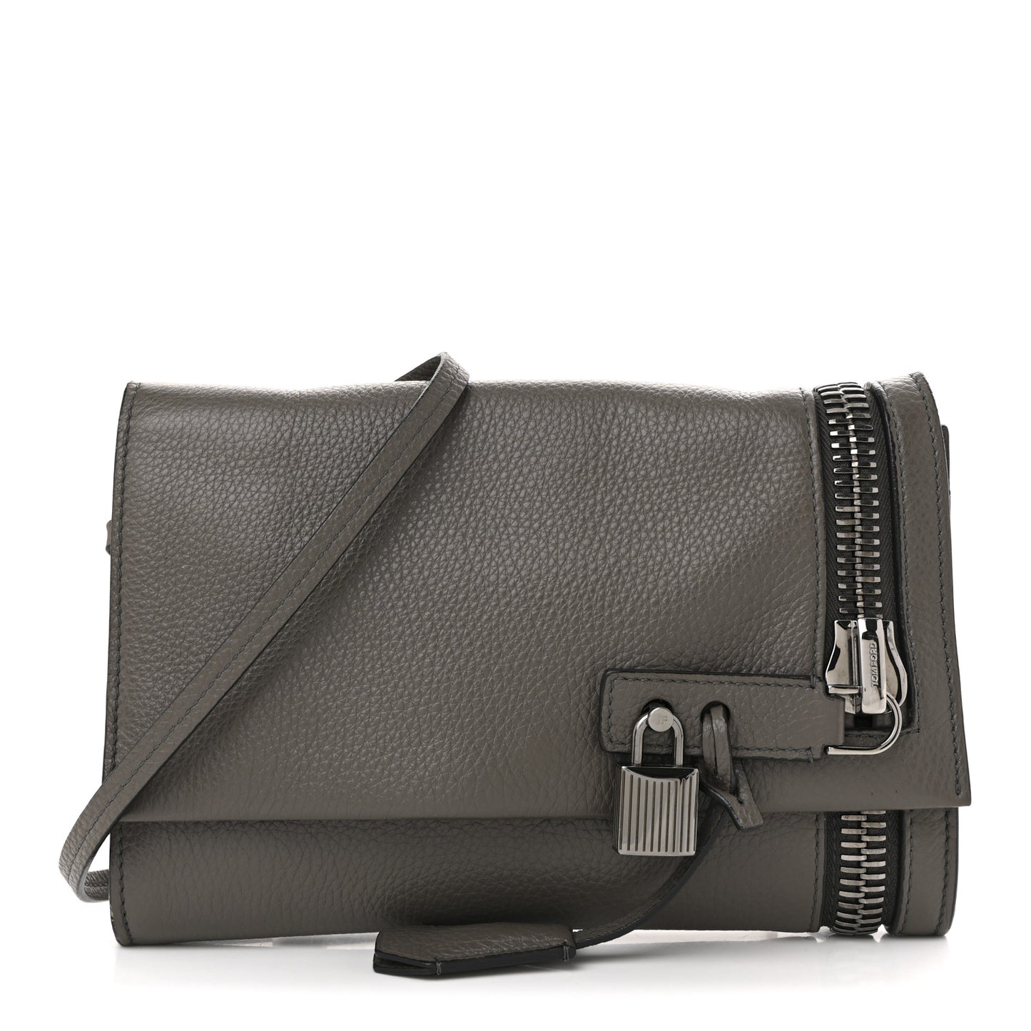 Pebbled Calfskin Alix Zip + Padlock Crossbody Grey