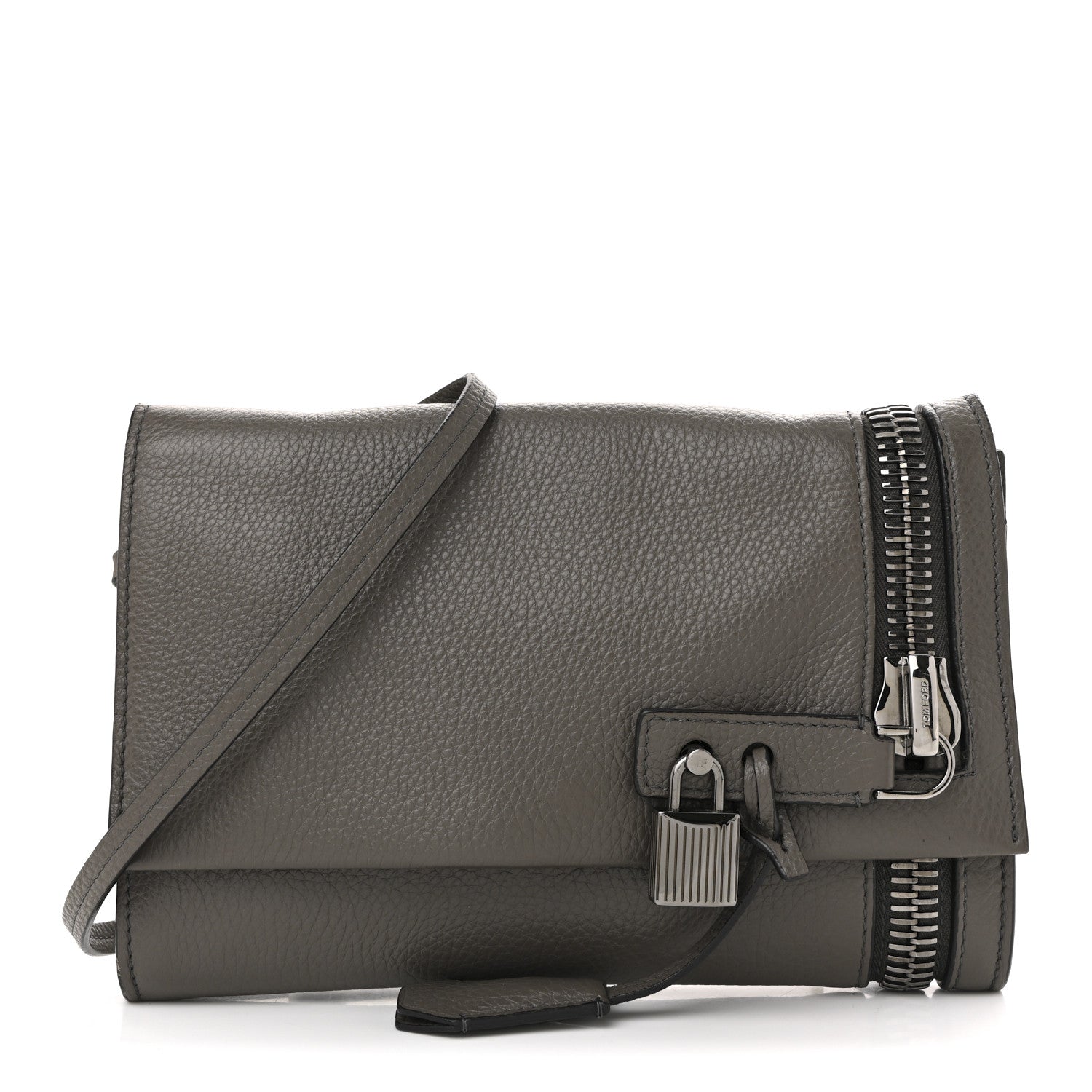 Tom Ford Pebbled Calfskin Alix Zip + Padlock Crossbody Grey 1 of 14