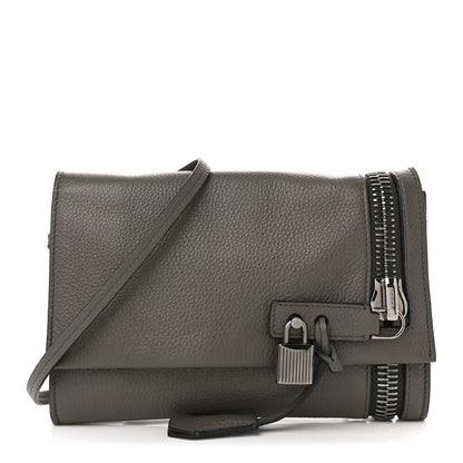 Tom Ford Pebbled Calfskin Alix Zip + Padlock Crossbody Grey 1 of 14
