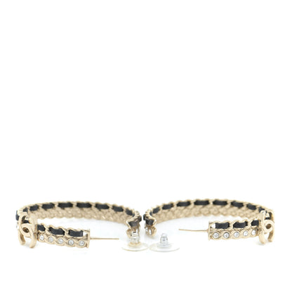 Chanel Crystal Lambskin CC Chain Hoop Earrings Gold Black 3 of 7