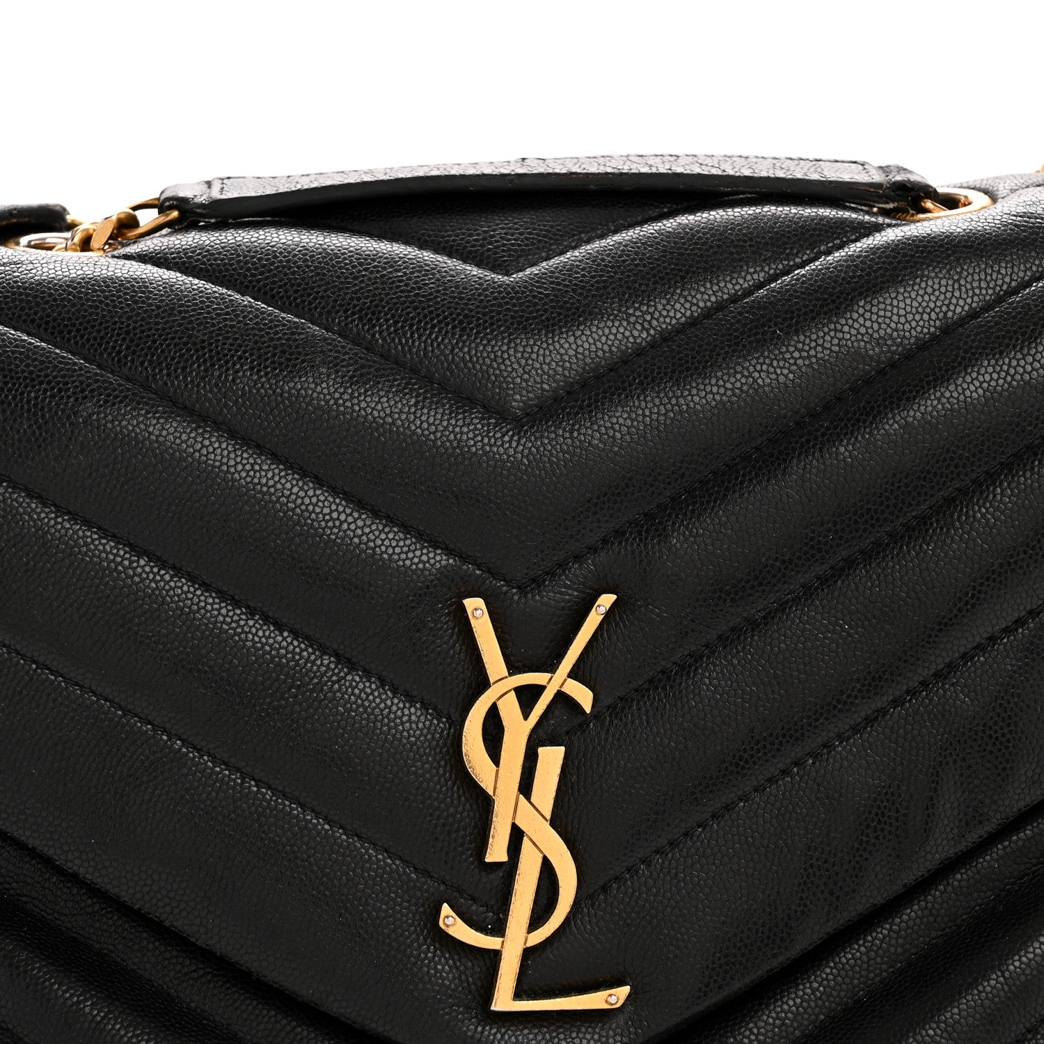 Saint Laurent Grain de Poudre Calfskin Y Quilted Monogram Medium Loulou Chain Satchel Black 8 of 14