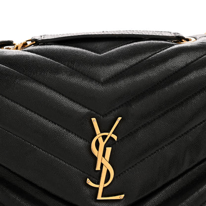 Saint Laurent Grain de Poudre Calfskin Y Quilted Monogram Medium Loulou Chain Satchel Black 8 of 14