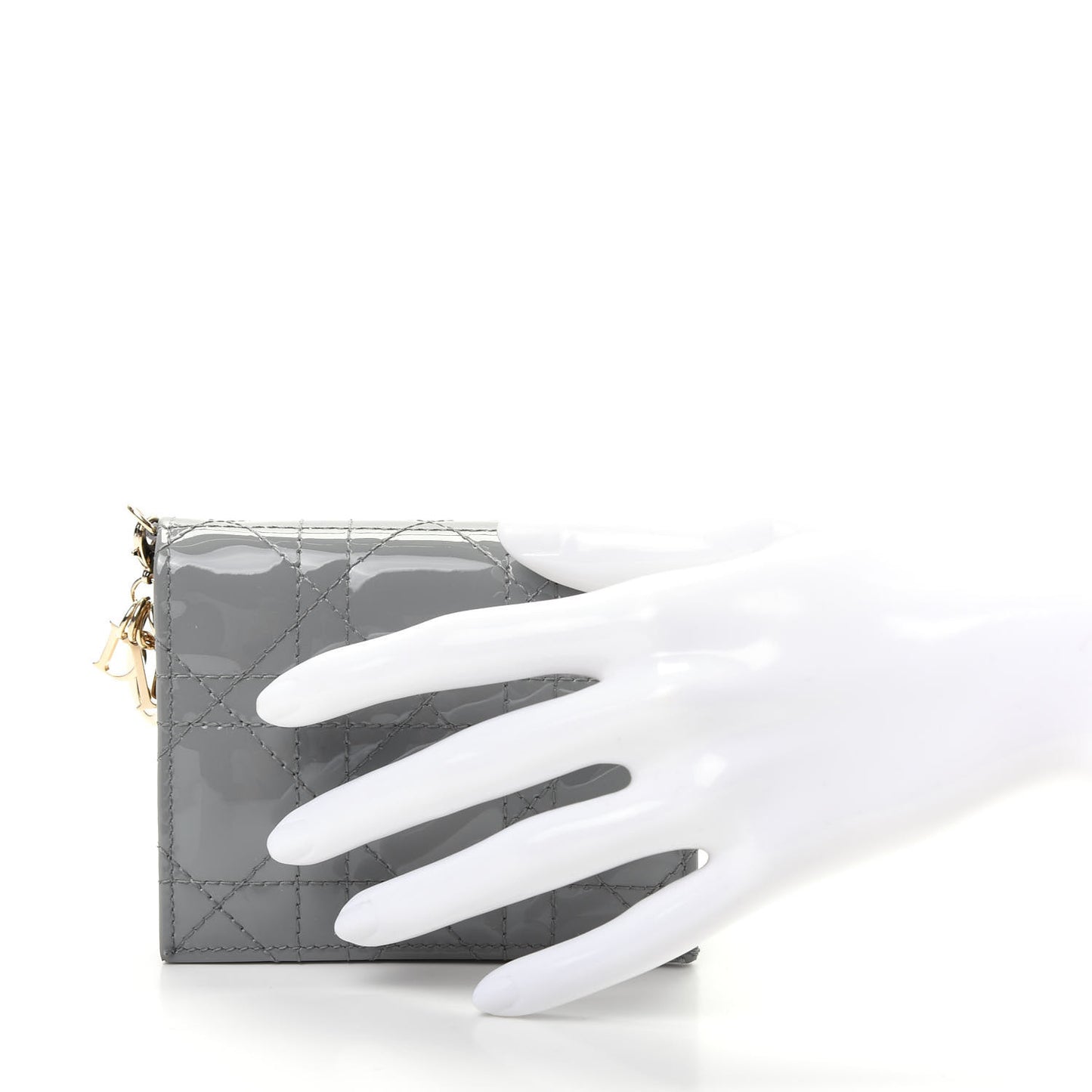 Patent Cannage Mini Lady Dior Wallet Gray Stone