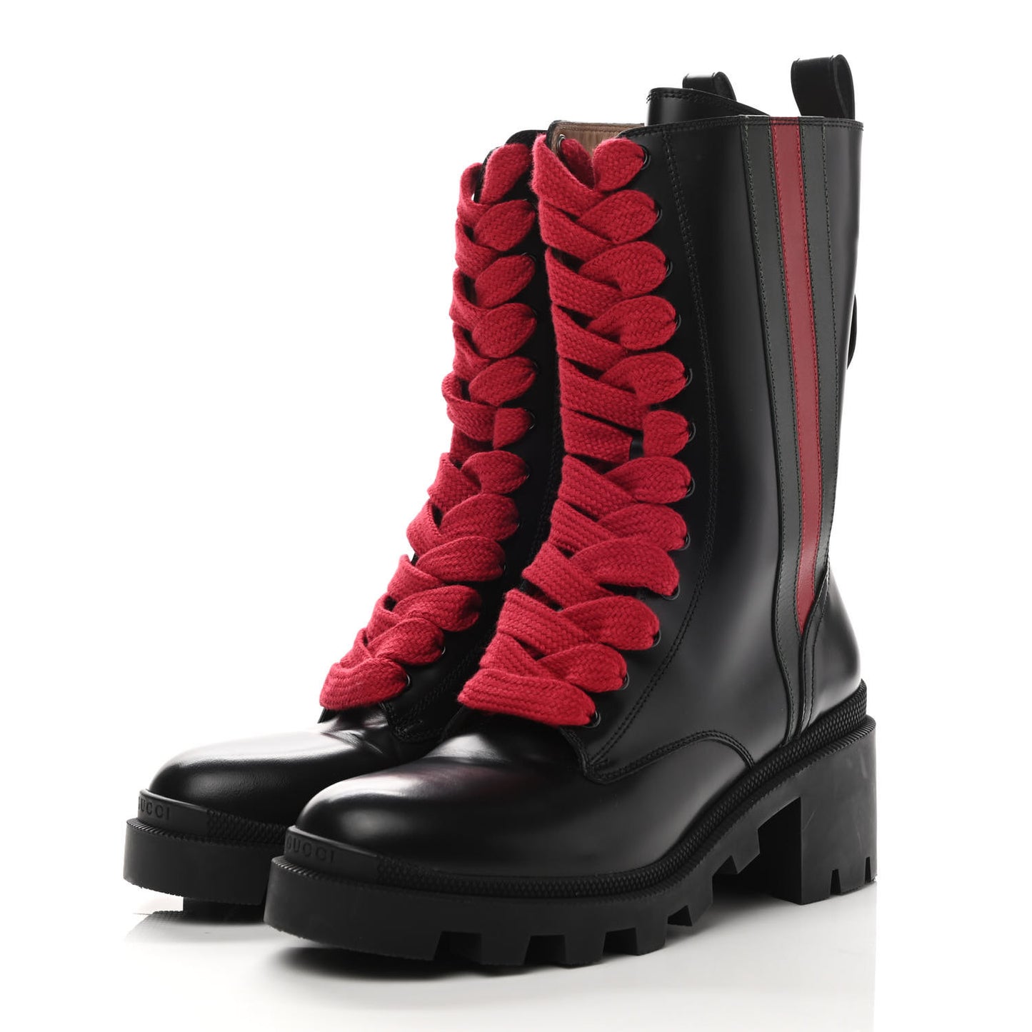 Magnum Calfskin Cirano Lux Web Lace Up Tall Combat Boots 37.5 Black Verde Hibiscus Red