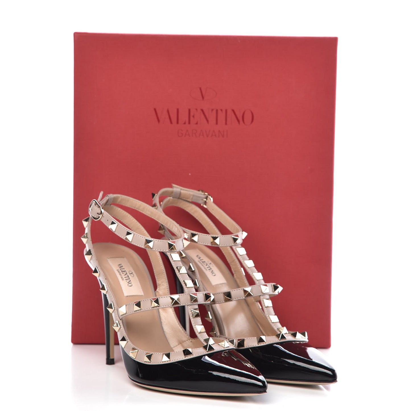 Patent Nappa Rockstud Ankle Strap 100mm Pumps 39.5 Black Poudre