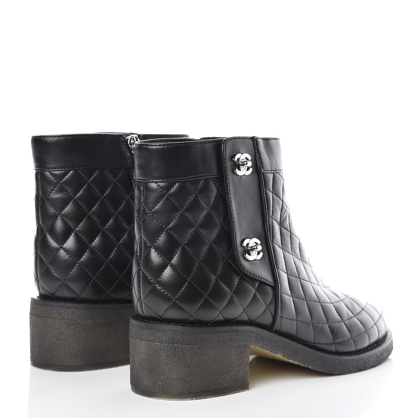 Lambskin Quilted Short Boots 41 Black