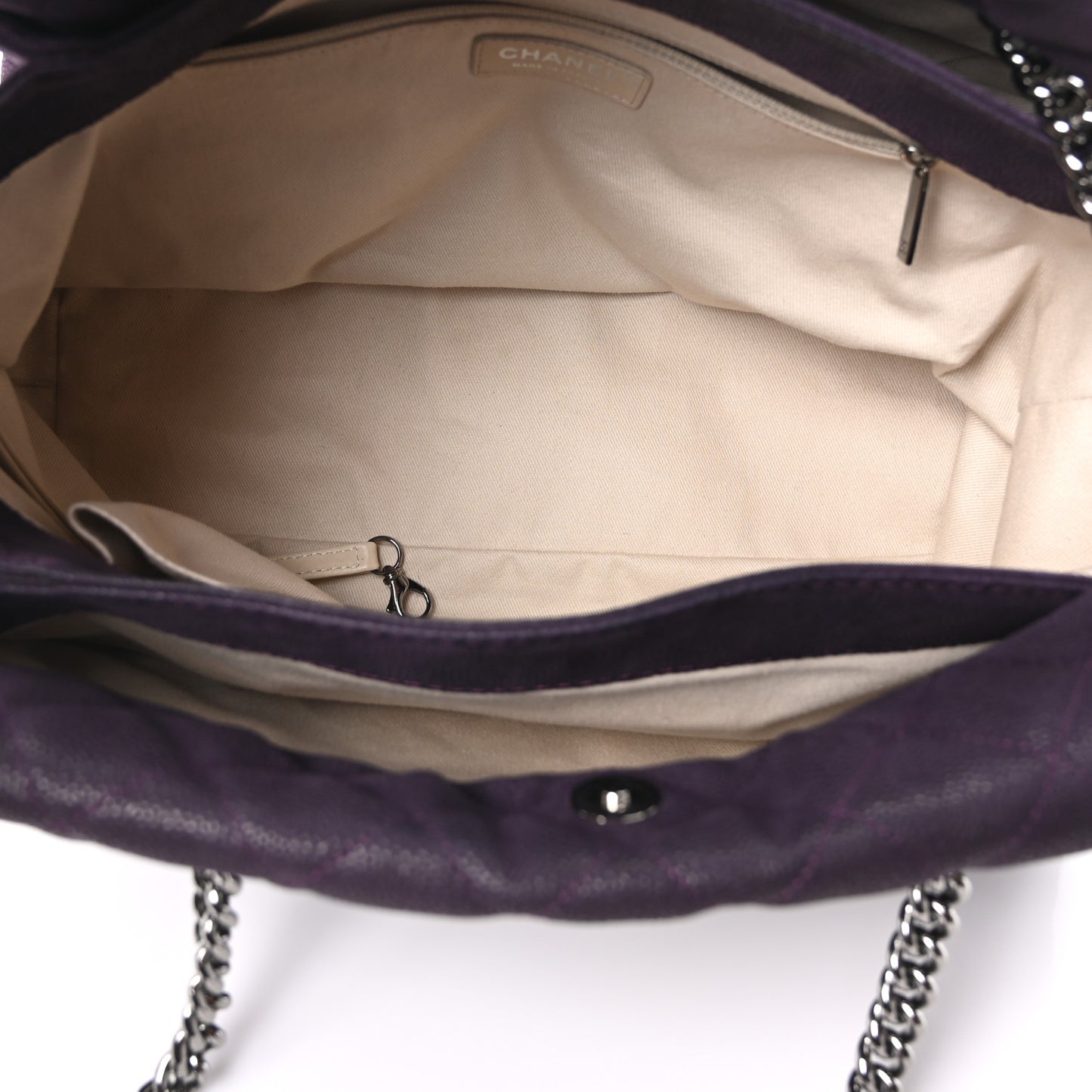 Iridescent Caviar Quilted Lady Pearly Tote Plum