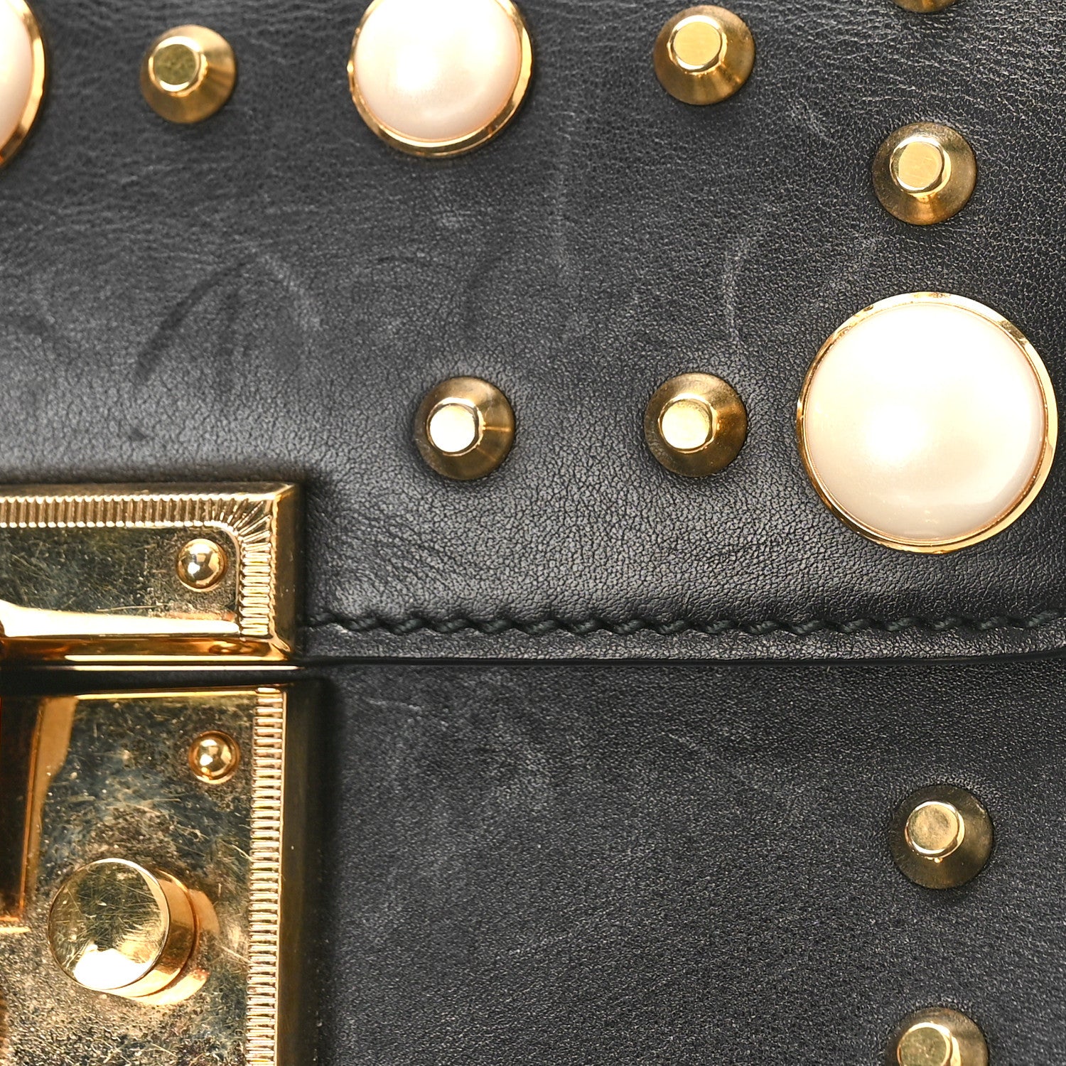 Gucci Calfskin Studded Small Padlock Shoulder Bag Black 10 of 14