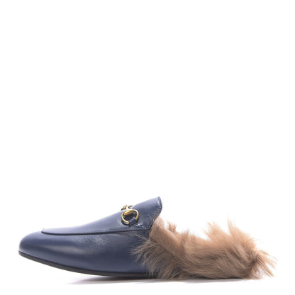 Gucci Malaga Kid Fur Womens Princetown Slippers 39 Blue Agata 1 of 9